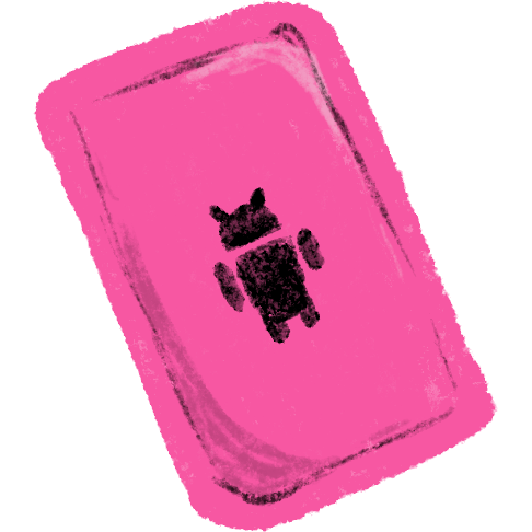 tablet shape in shades of pink with an android logo